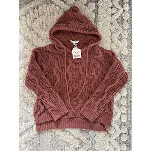 Davi & Dani Cable Knit Hooded Pullover Sweater Dusty Rose Sz S